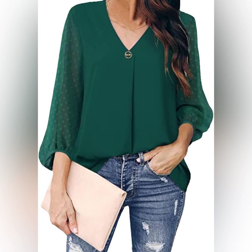 Bebonnie Women's V-Neck Loose Long Sleeve Shirt Dot Women Tops Size XL NWT
